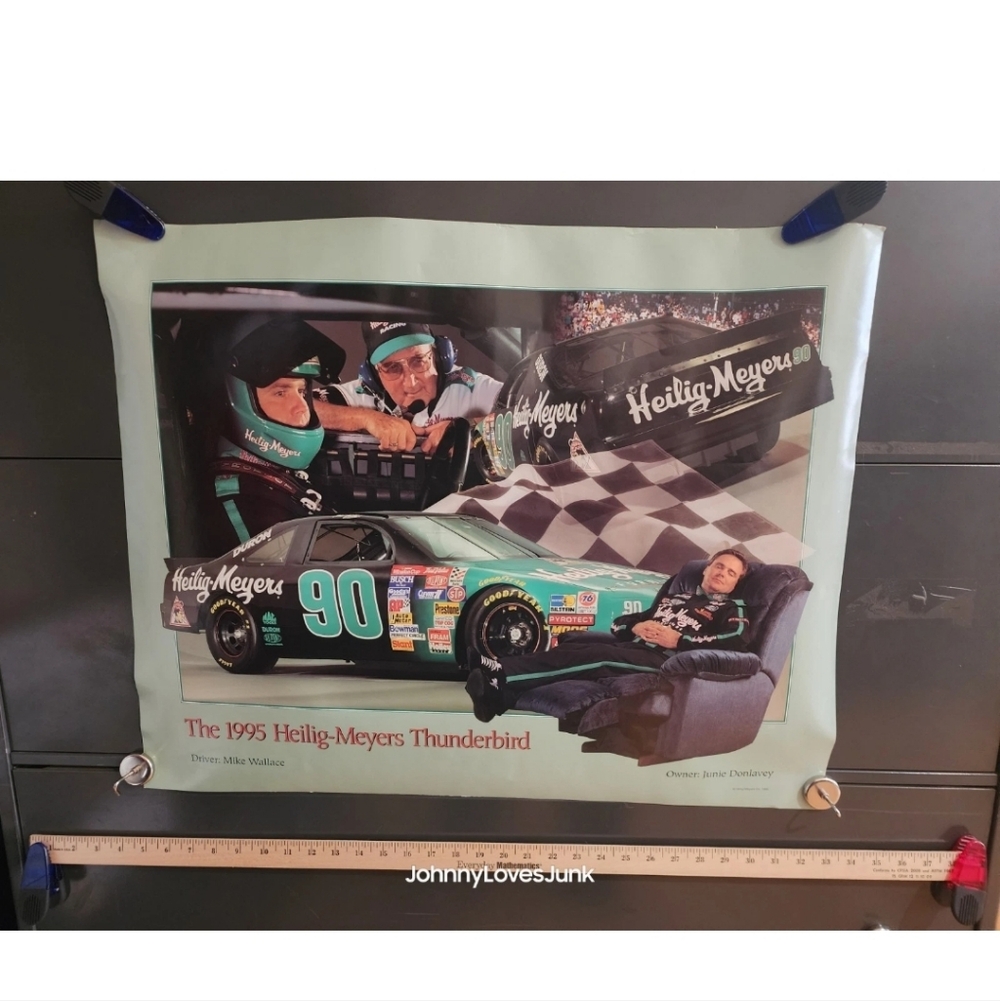Vintage 1995 NASCAR Heilig-Meyers Thunderbird Mike Wallace Poster